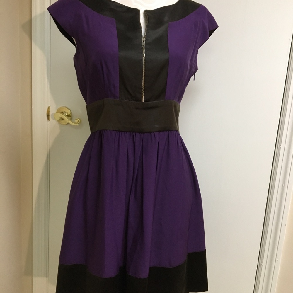 Satin color block dress black and purple